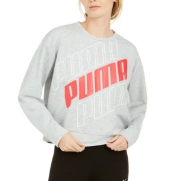 NWT PUMA Logo Heathered Grey Modern Sport Crew Relaxed Sweatshirt - Picture 1 of 4